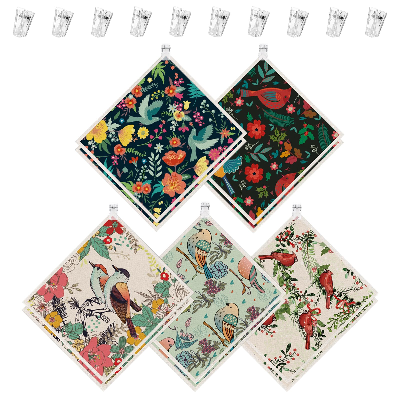 Wlich Swedish dishcloth with bird pattern and clip for quick spill cleanup