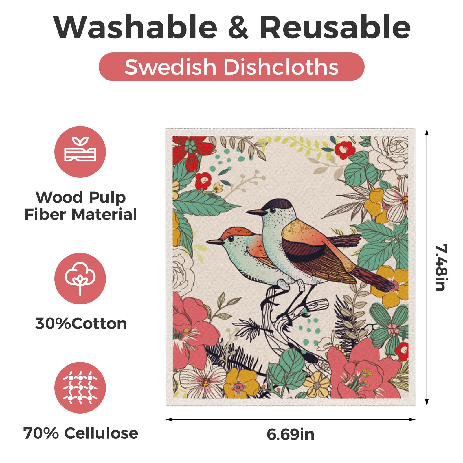 Wlich Swedish dishcloth floral pattern close-up showing absorbent fibers