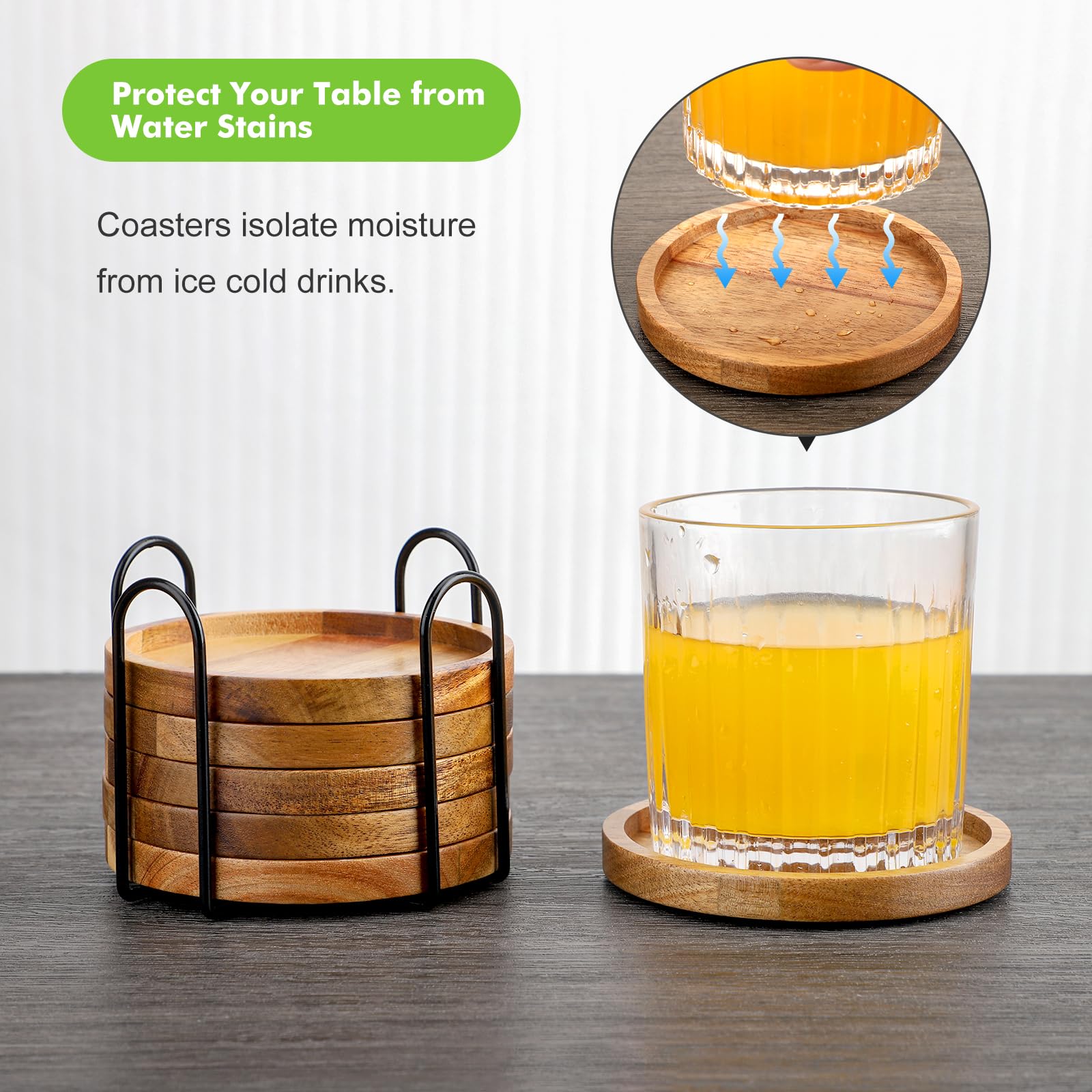 WLWNWFT acacia wood grain coaster highlighting natural beauty.