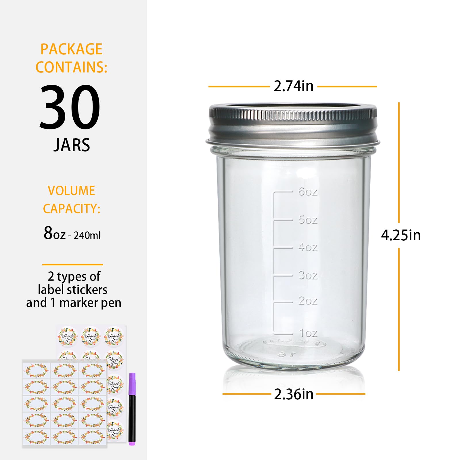 Woaiwo-q clear glass jar shows contents with embossed measurements for easy portioning.