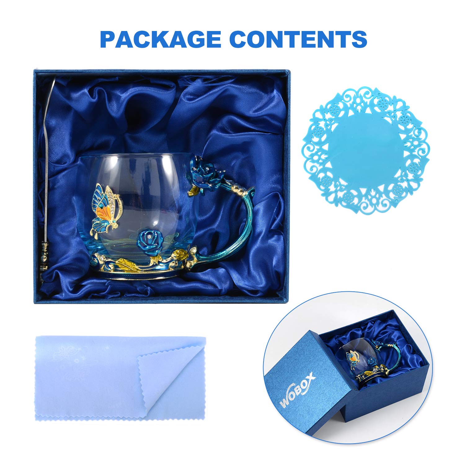 WOBOX mug with spoon, coaster, and cleaning cloth offers a complete gift set.