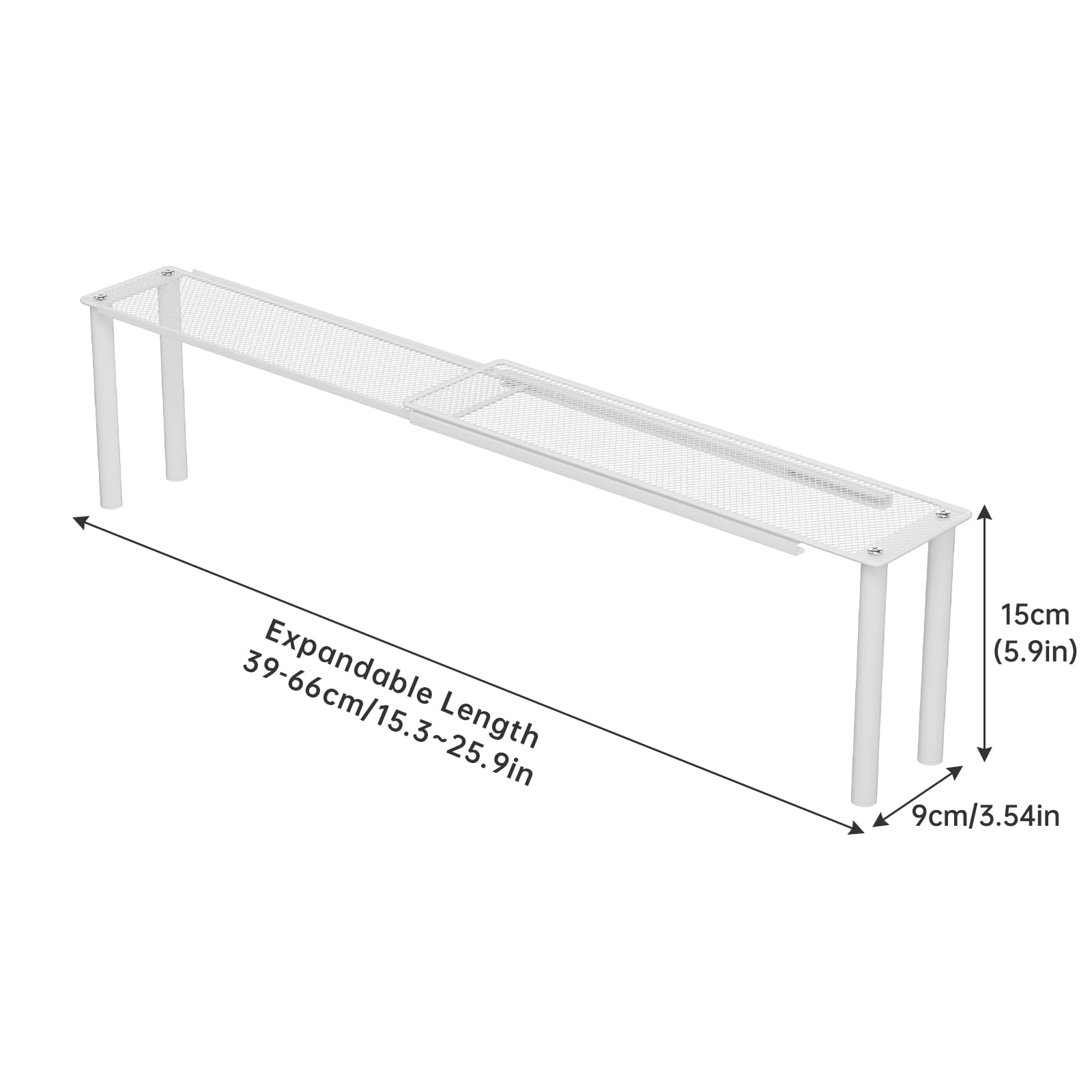 WOCHUANGSI expandable window shelf near the sink organizes sponges and dish soap.
