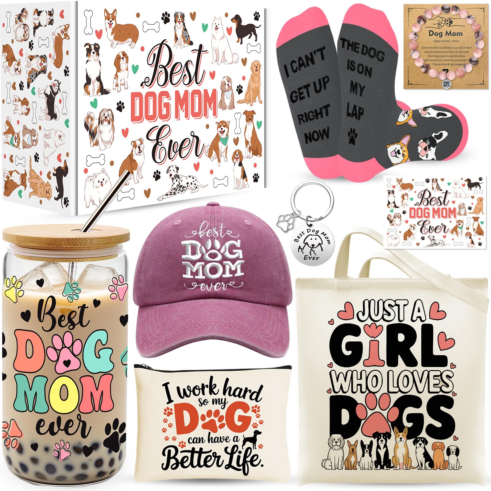 WOFIROY best dog mom 16oz cup with lid and straw for iced drinks