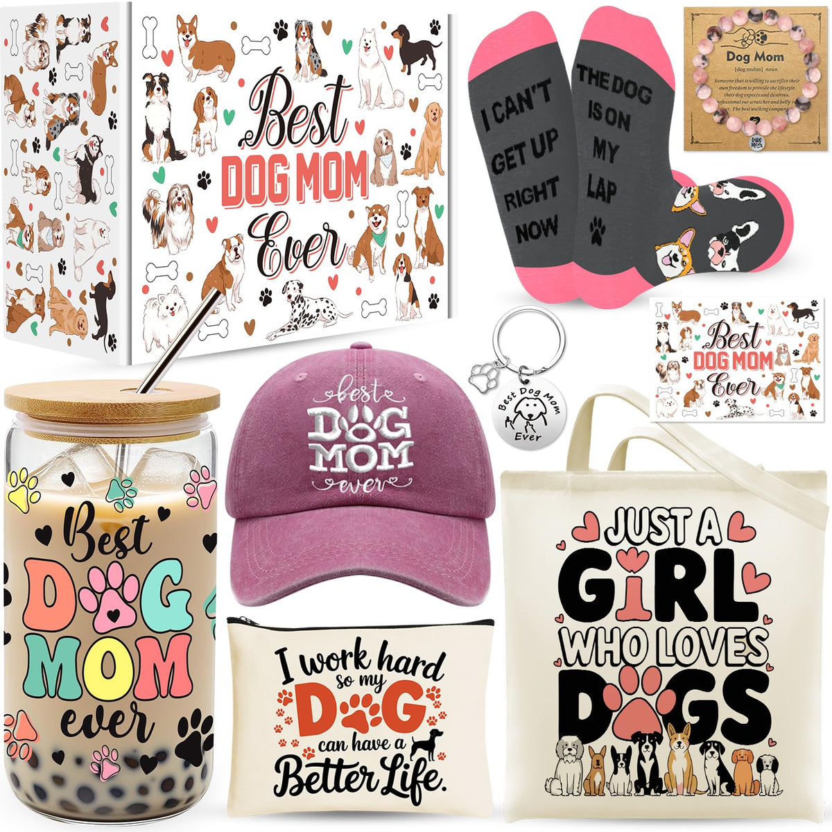WOFIROY best dog mom 16oz cup with lid and straw for iced drinks