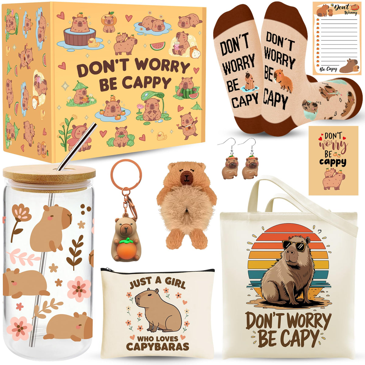 WOFIROY capybara 16oz glass cup with floral print, ideal for photo-ready cold drinks.