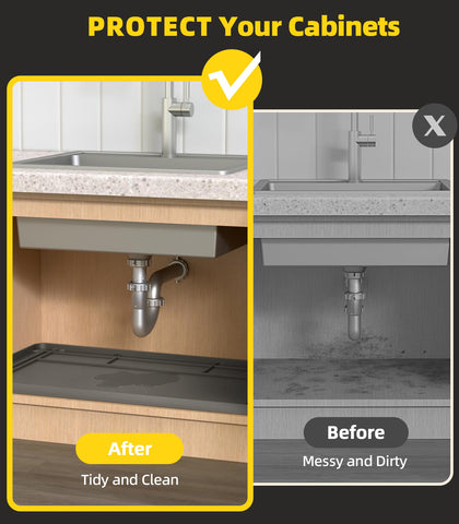 Wohbay silicone liner helps organize cleaners and sprays under the sink.
