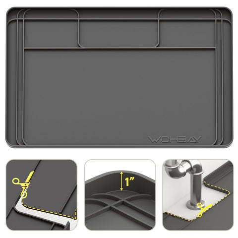 Wohbay under-sink mat 34x22 with trim-to-fit edge for tight cabinets.