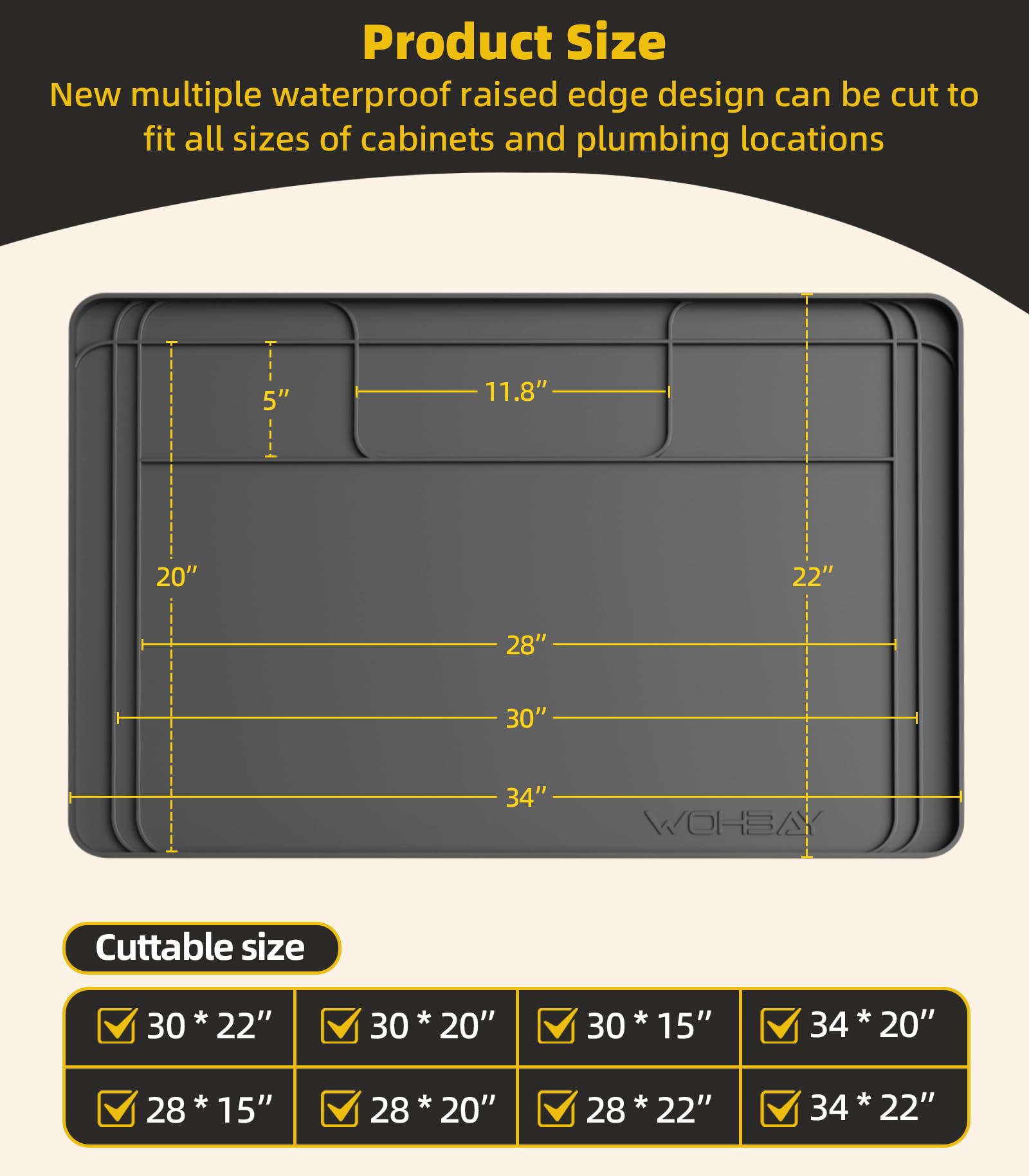 Wohbay waterproof under-sink mat protects cabinet interiors from spills.