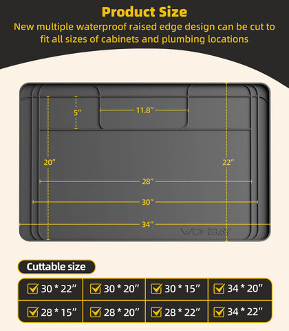 Wohbay waterproof under-sink mat protects cabinet interiors from spills.