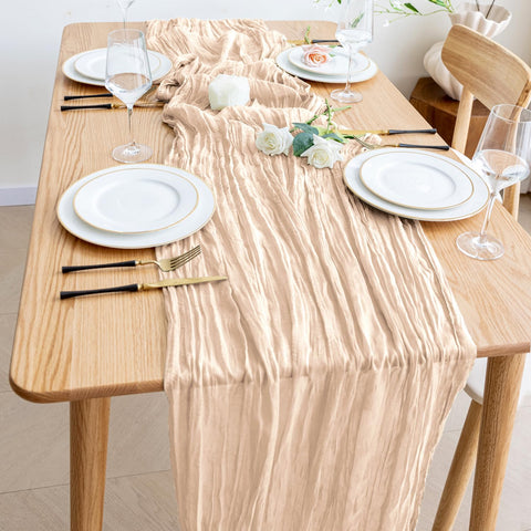 Wokceer beige runners used in a holiday party setup for warm ambience.