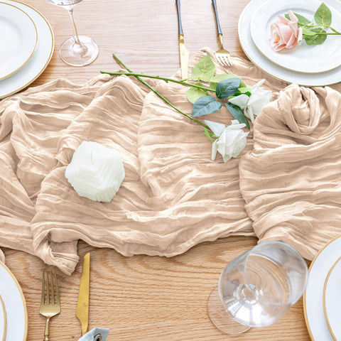 Wokceer wedding decor using cheesecloth runner for a soft, airy look.