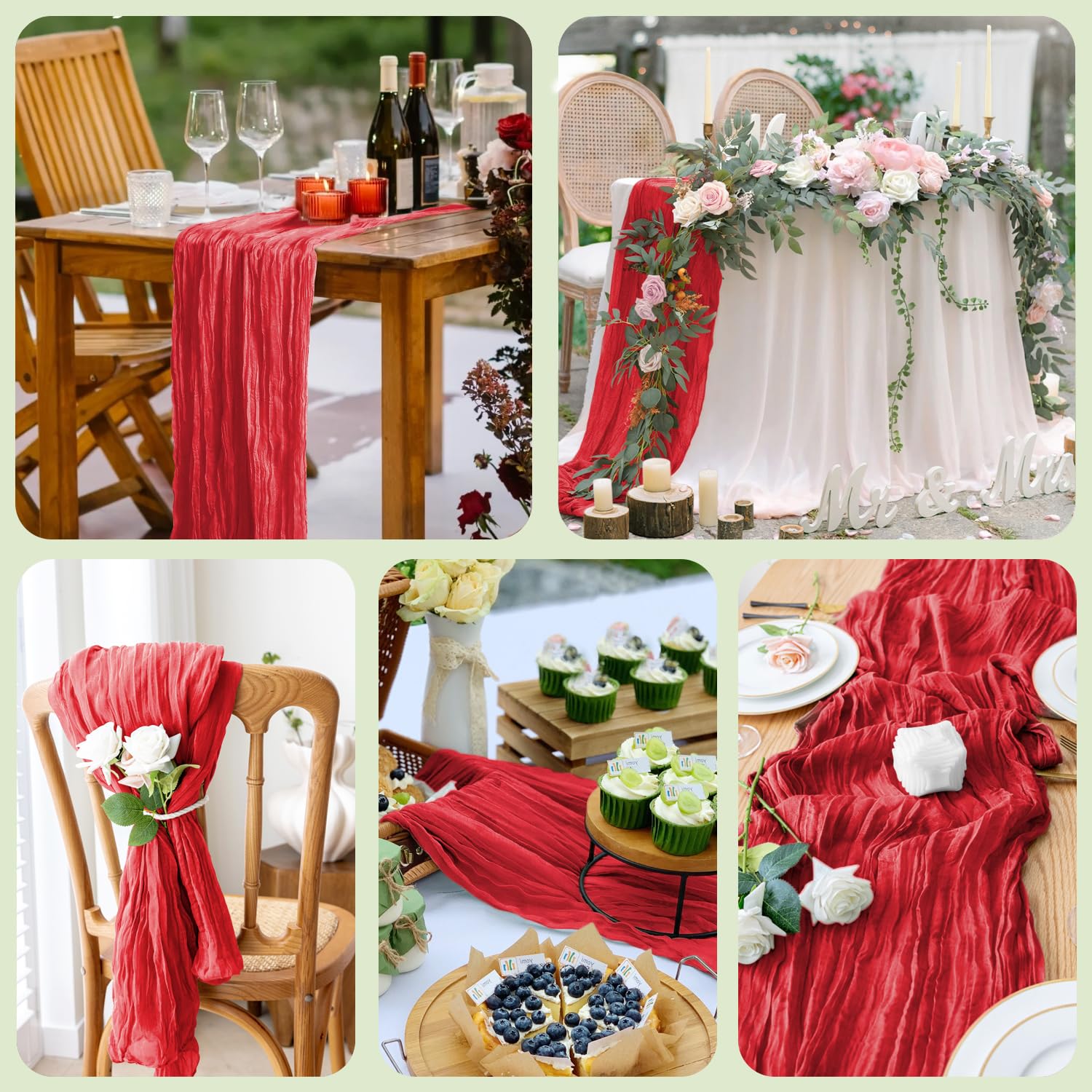 Wokceer red cheesecloth table runner boho style enhances rustic settings.