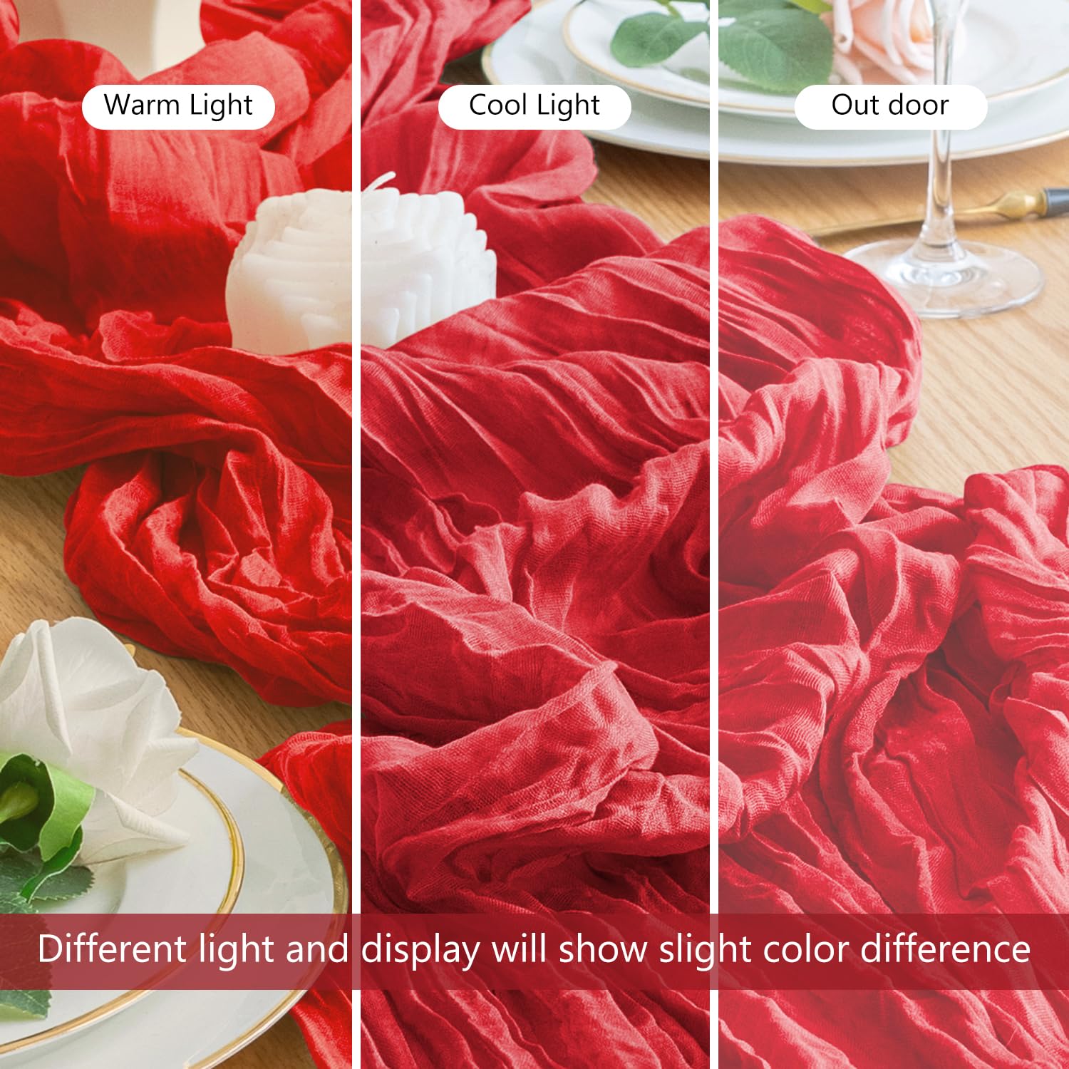 Wokceer red cheesecloth table runner adds chic ambience to dining.