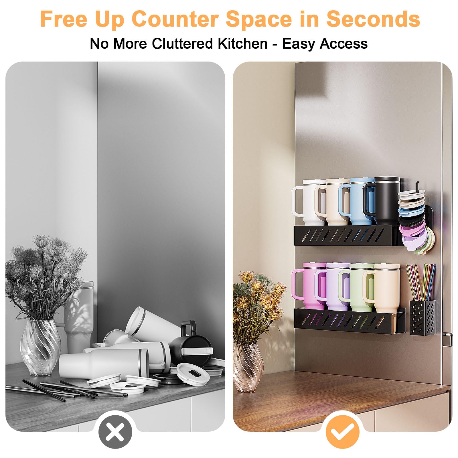 Wolera 2-Pack Dual cup holders maximize countertop and fridge space.