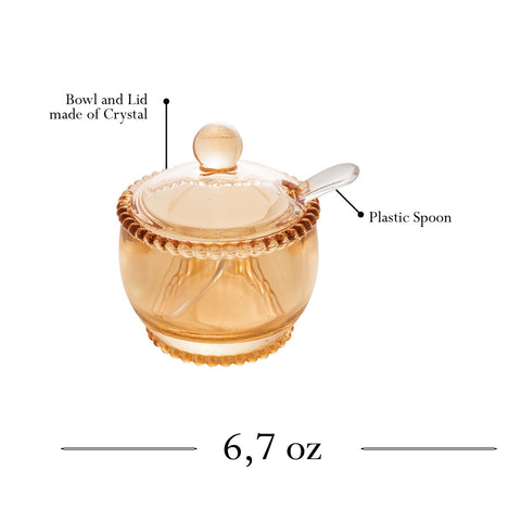WOLFF Amber Crystal Sugar Bowl on dining table adds warmth to meals.