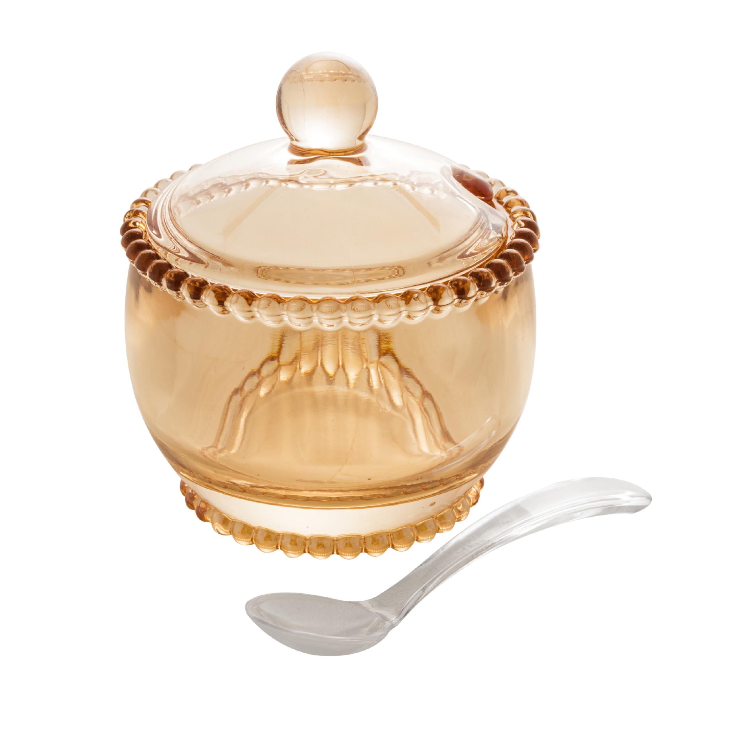 WOLFF Pearl Crystal Beaded Sugar Bowl in amber on table for elegant sugar storage.
