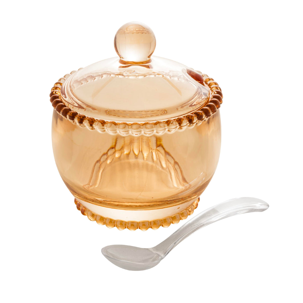 WOLFF Pearl Crystal Beaded Sugar Bowl in amber on table for elegant sugar storage.