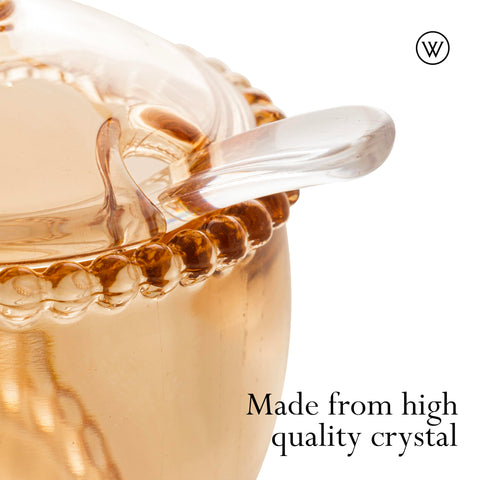 WOLFF Pearl Crystal Beaded Sugar Bowl with lid for dust-free storage.