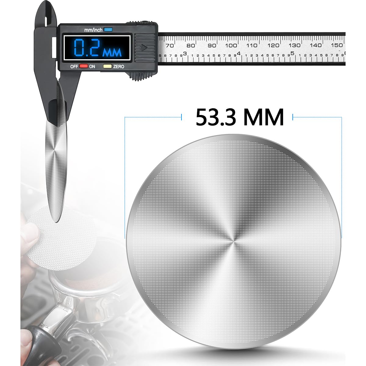 Top view of Wollibao puck screen showing 53.3mm fit