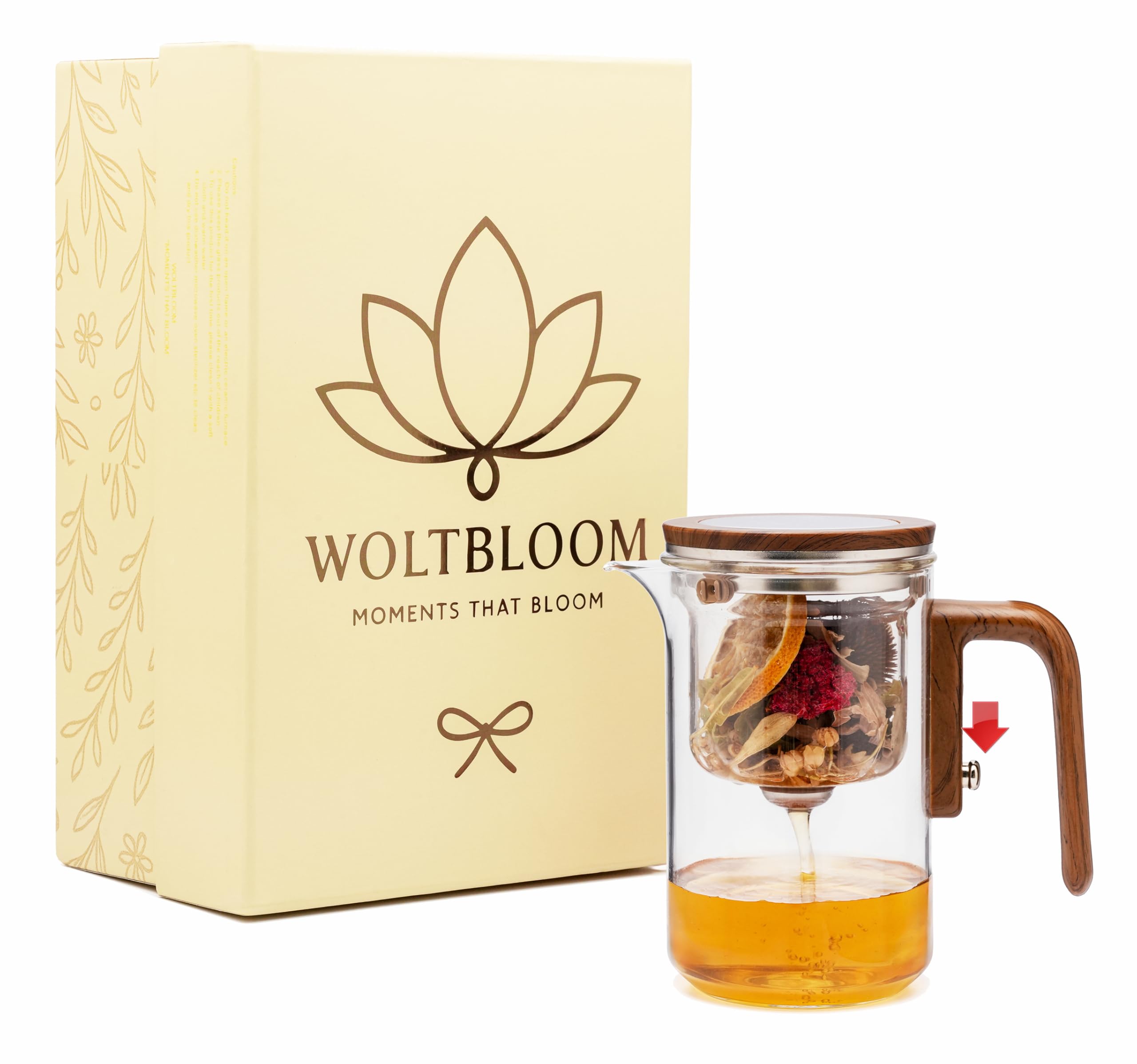 WOLTBLOOM Enchanti Tea Pot with magnetic separator for precise brewing and smooth flavor.