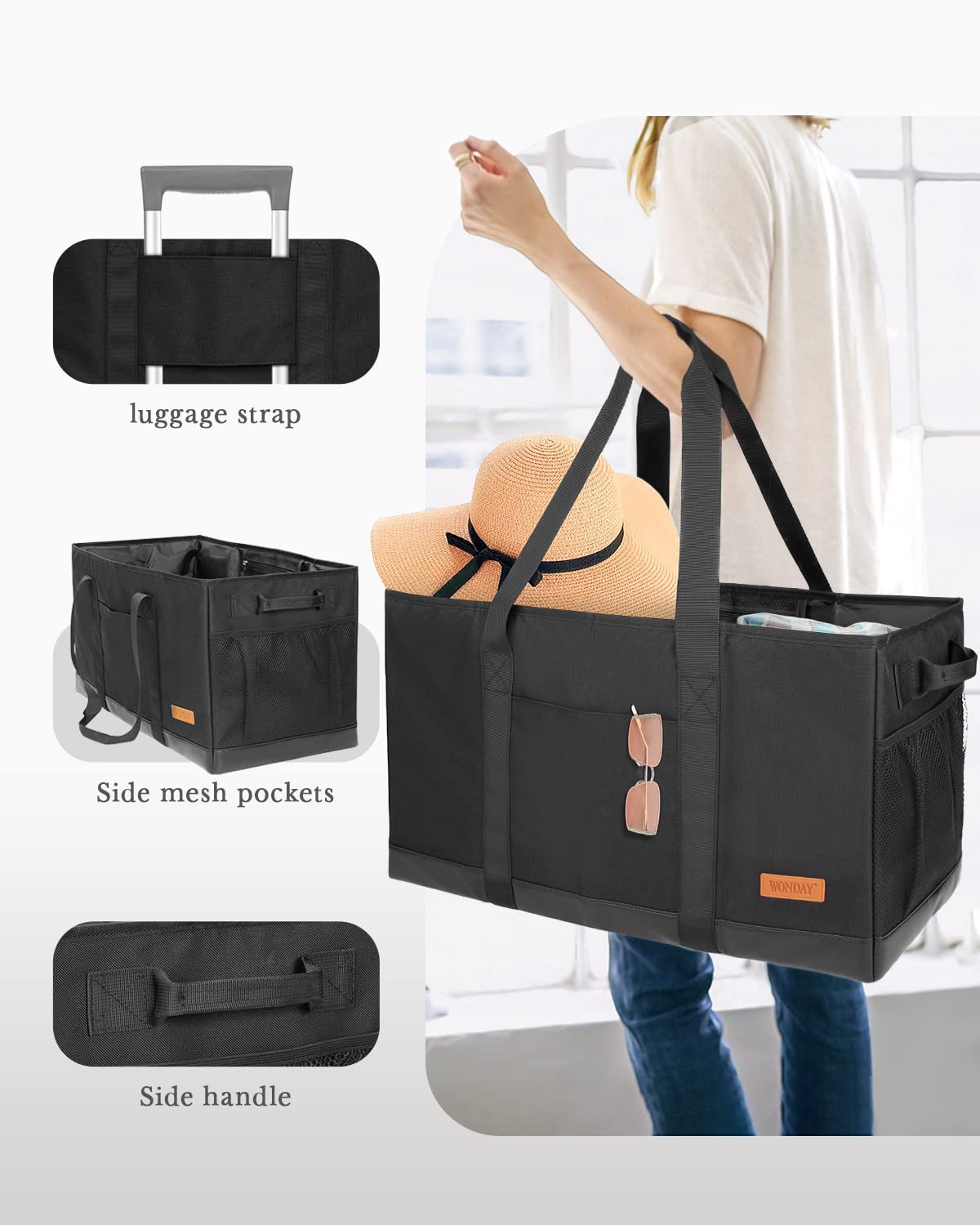 WONDAY collapsible storage keeps the bag compact when not in use.
