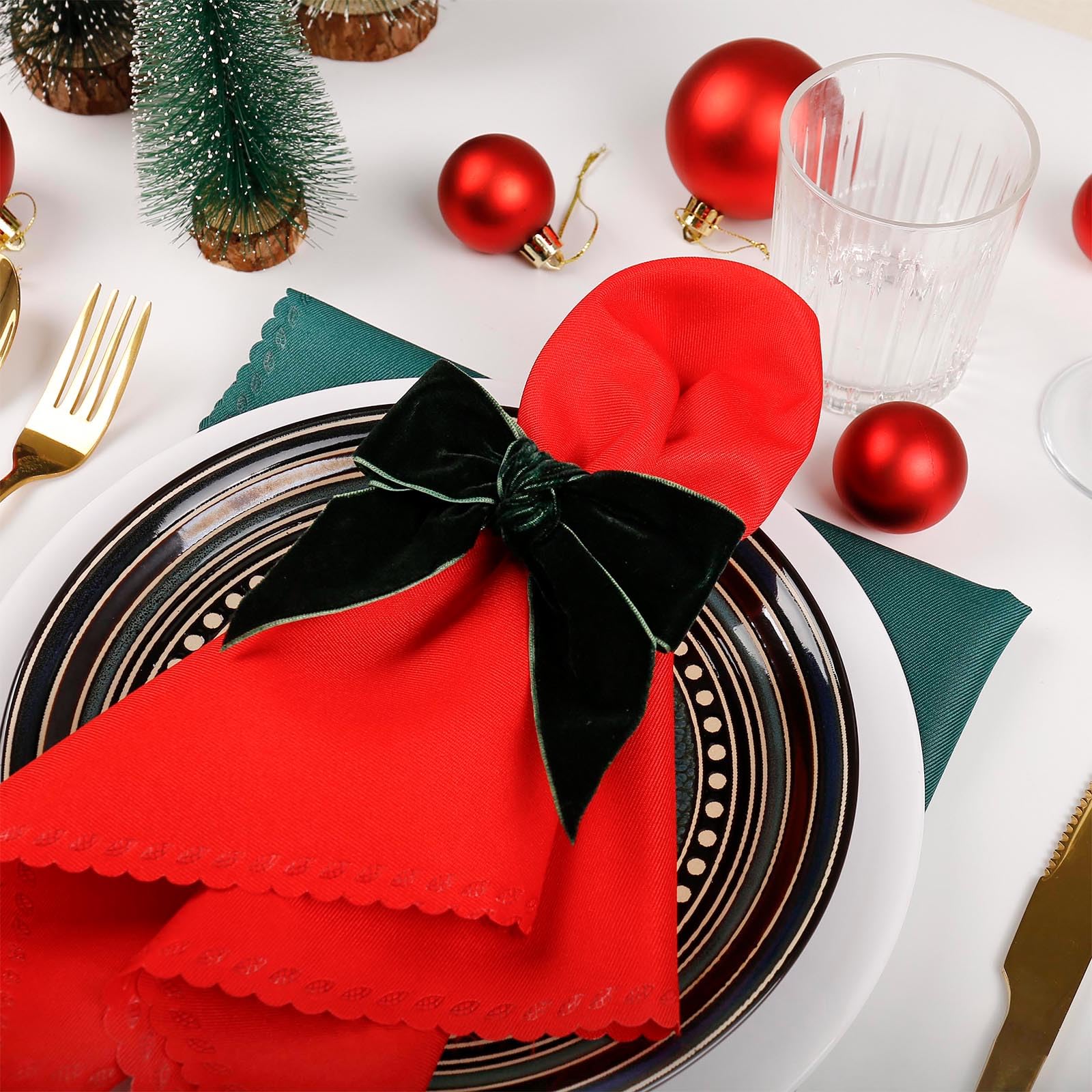 Wonlex velvet bow napkin ring green adds festive table decor for holidays