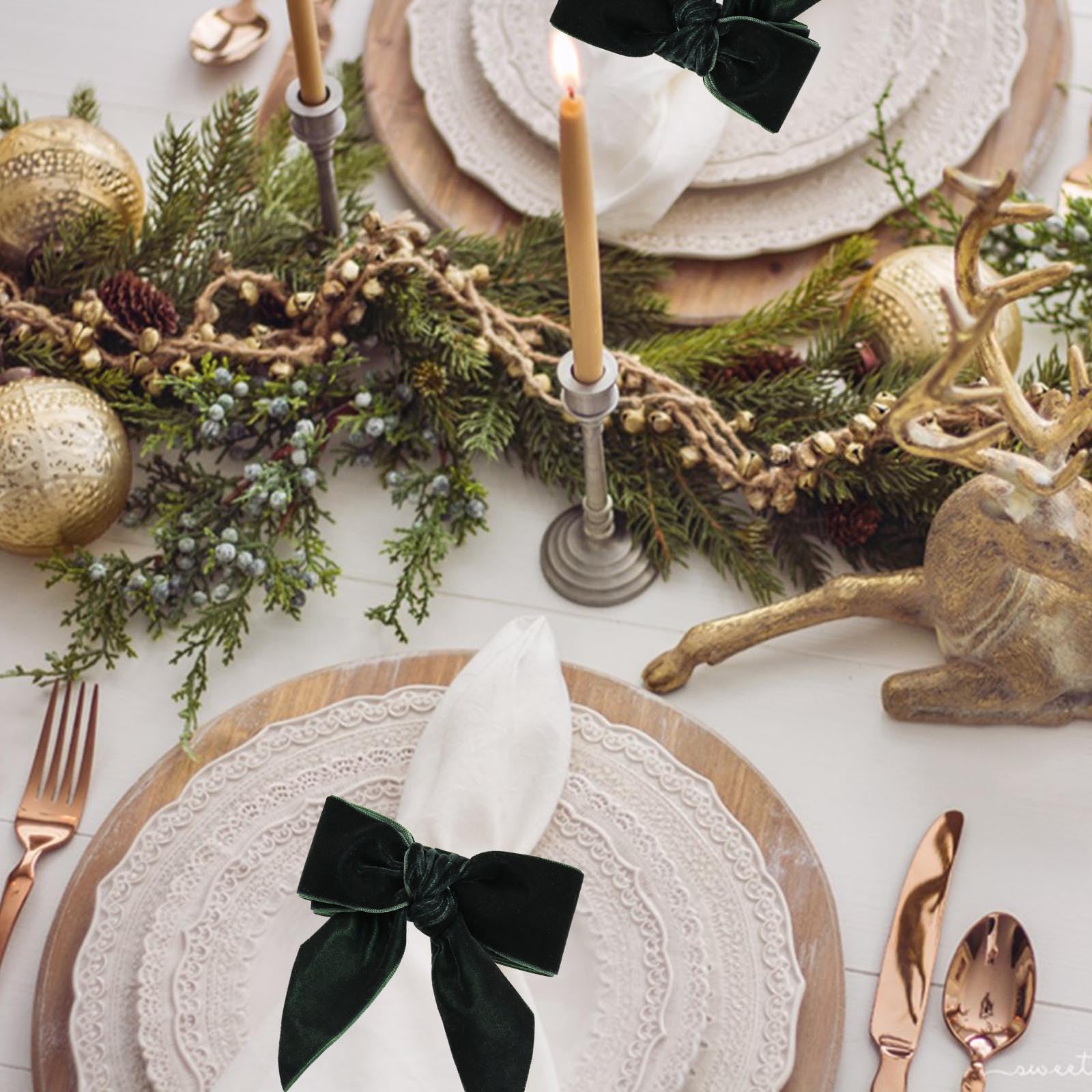 Wonlex table decor napkin ring green bow for weddings and holidays