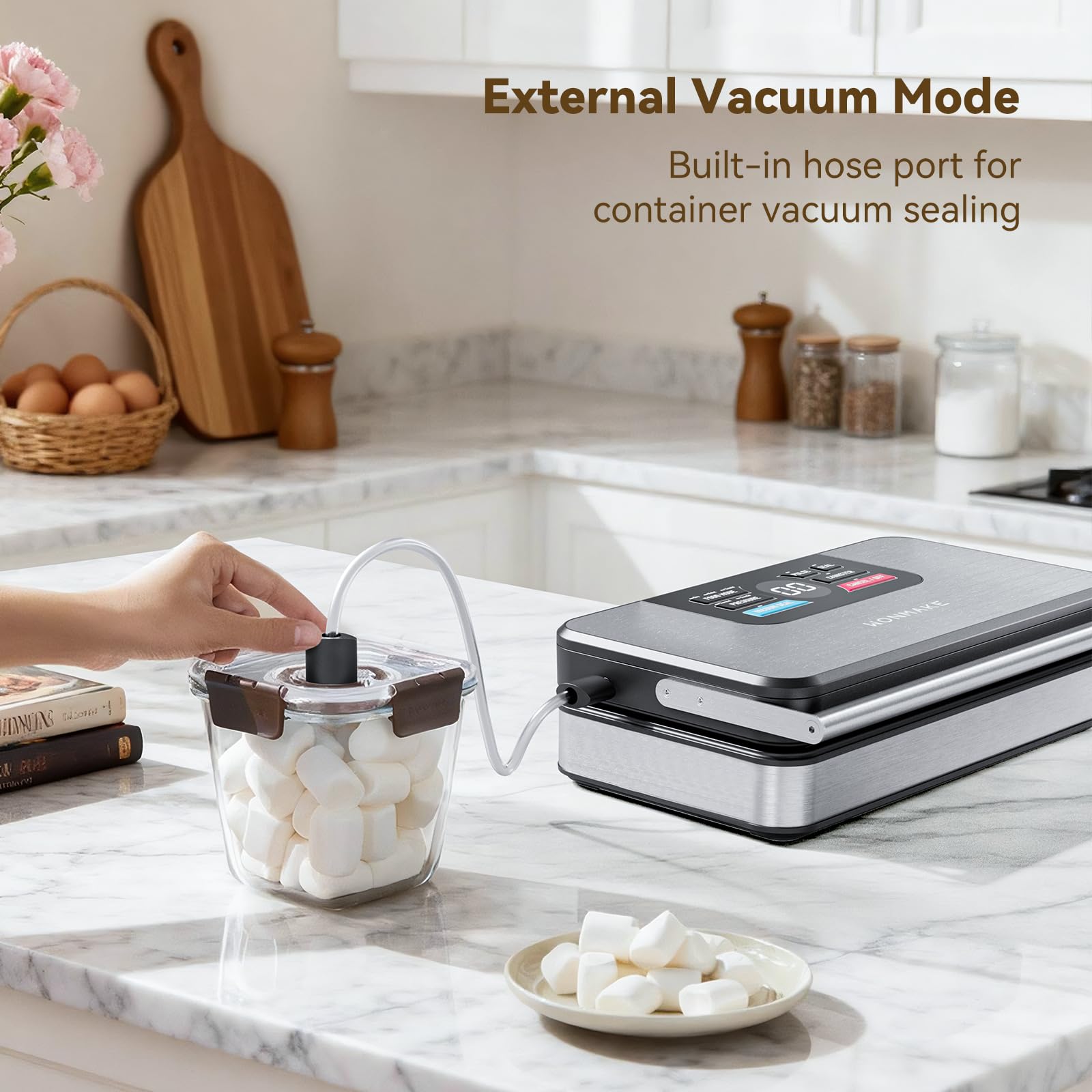 WONMAKE canister port enables sealing containers for versatile food storage.