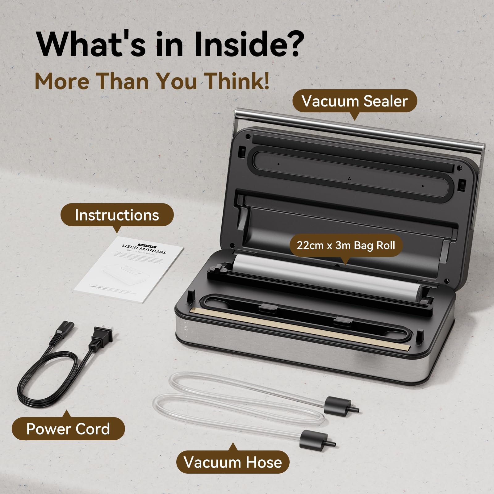 WONMAKE 95kPa motor delivers fast seals to save time.