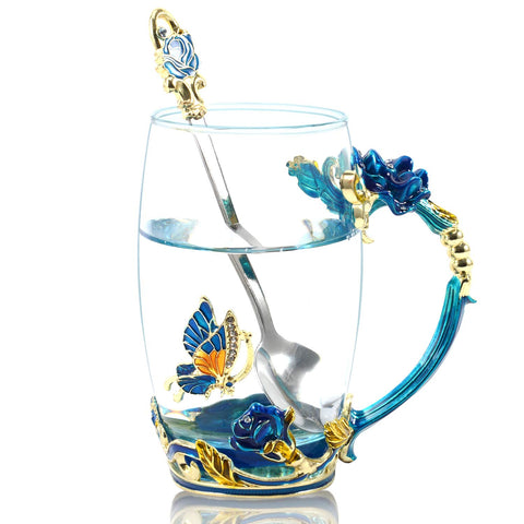 WOBOX 330ml enamel tea cup with rose flower design for elegant tea moments
