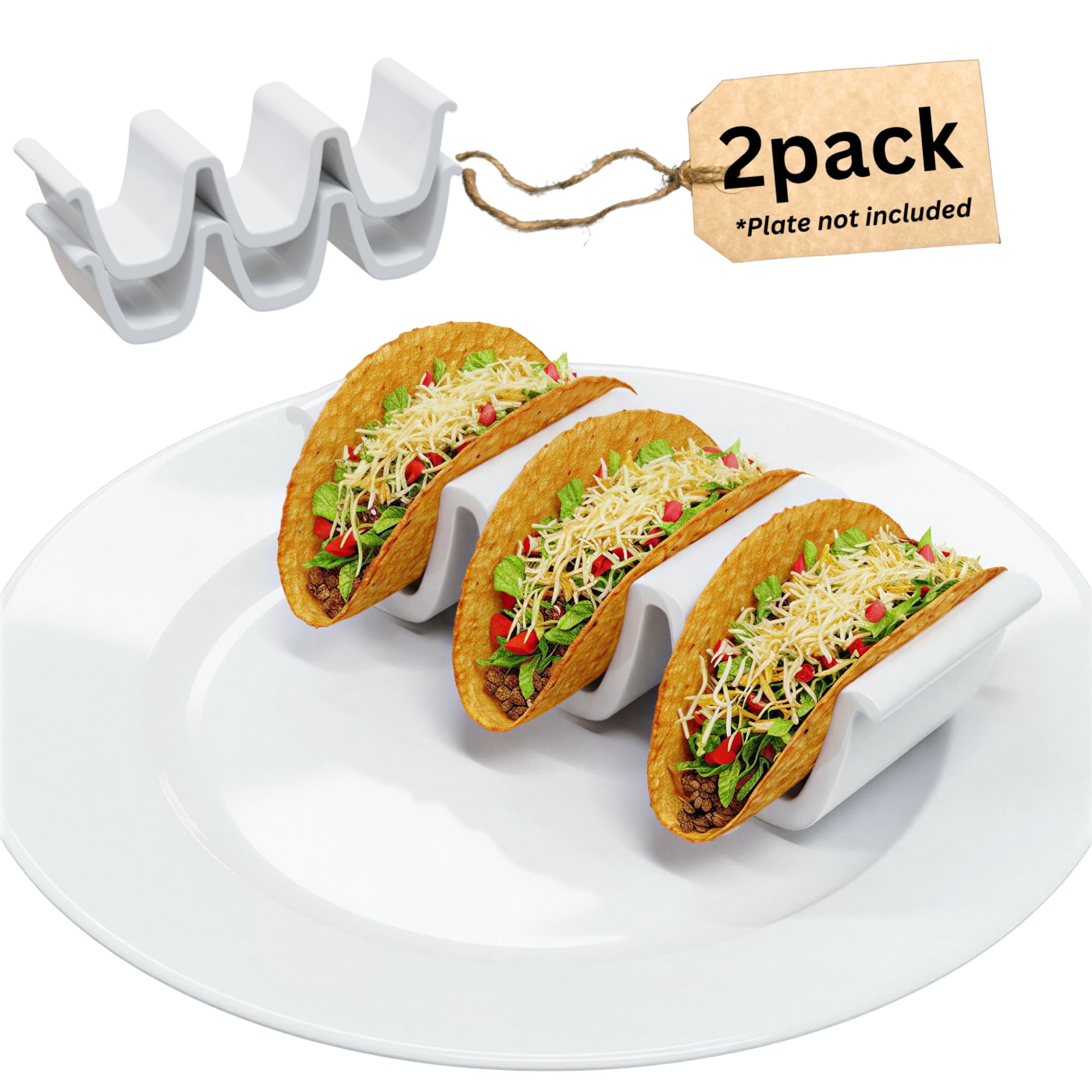 Woobud HolaTasty ceramic taco shell holder set keeps hard shells upright for easy serving.