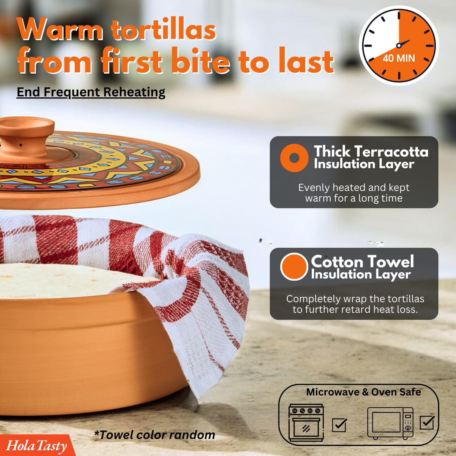 Woobud wrapped cotton towel inside maintains moisture to keep tortillas soft.