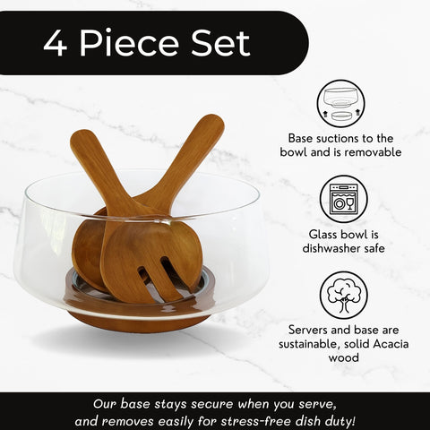 Wood & Whisk removable acacia base with suction keeps the bowl steady.