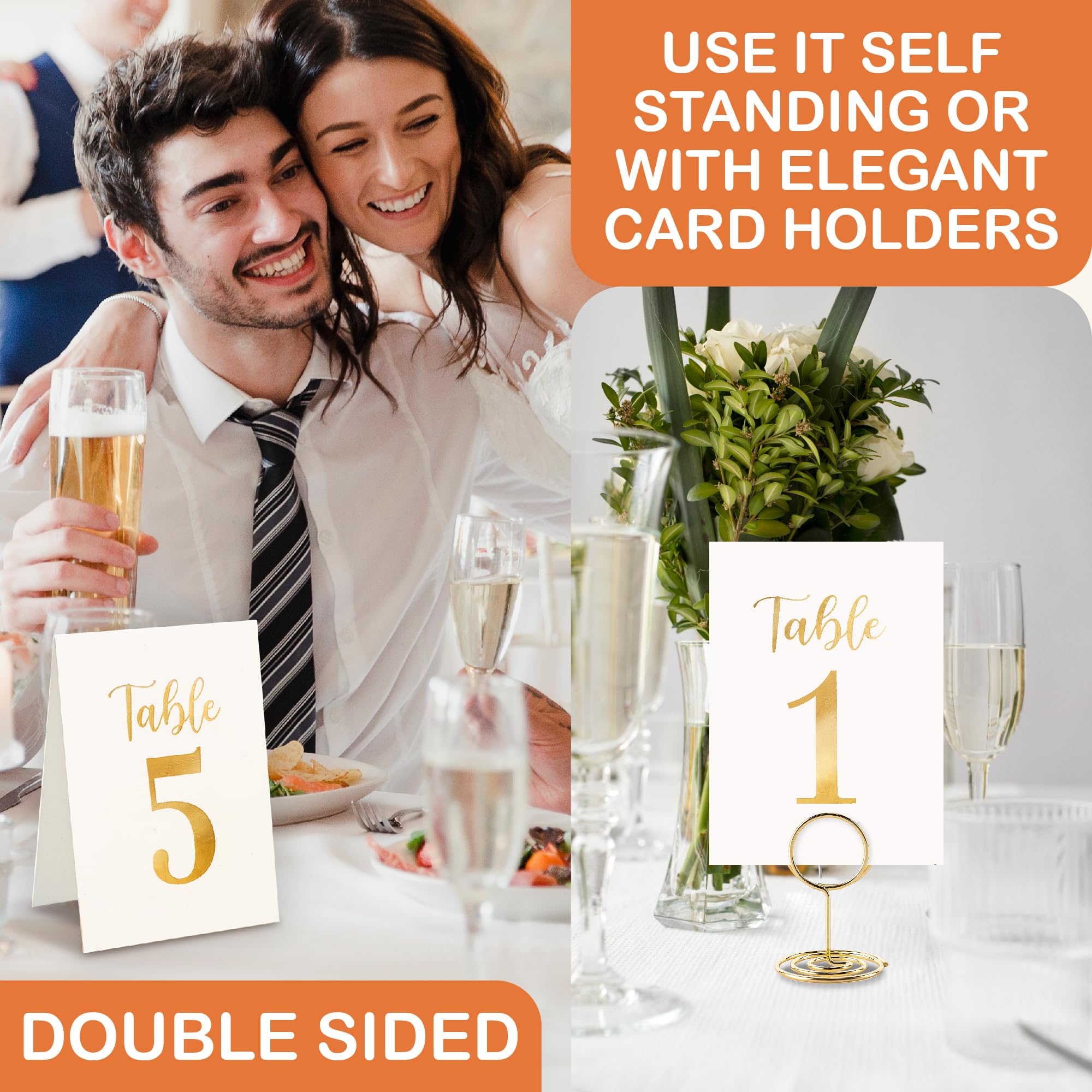 Woodamore gold table numbers displayed on banquet table for seating guidance