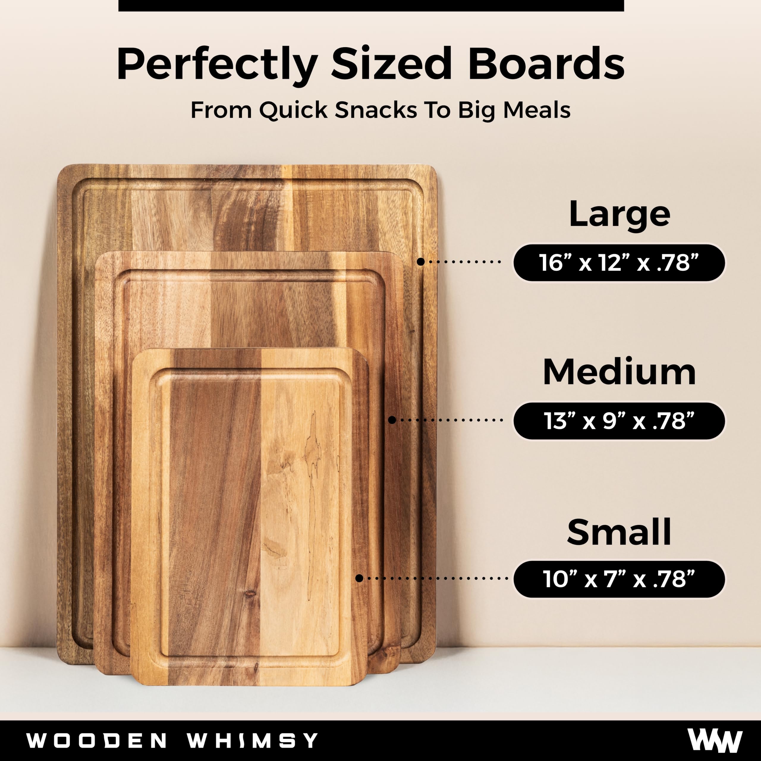Wooden Whimsy large acacia board 16x12 ready for big chopping tasks.