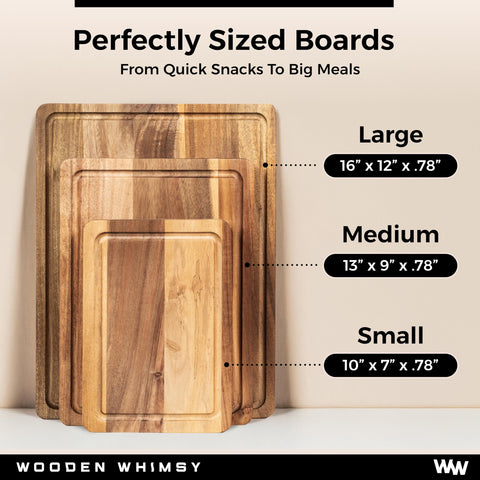 Wooden Whimsy large acacia board 16x12 ready for big chopping tasks.