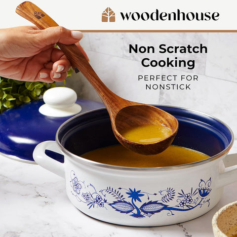 Woodenhouse back-hook design keeps ladles on pot rims.