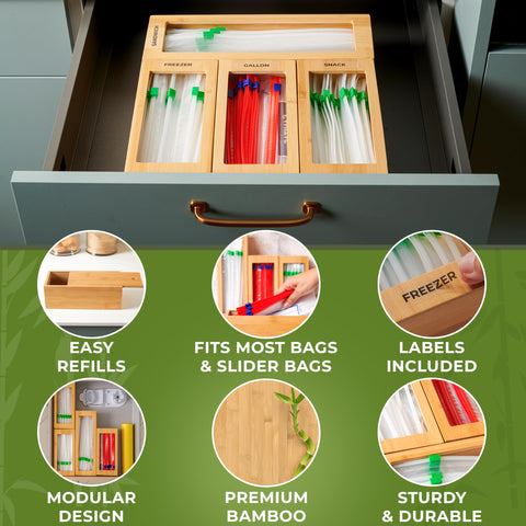 Woodenhouse labels visible on compartments for easy bag access