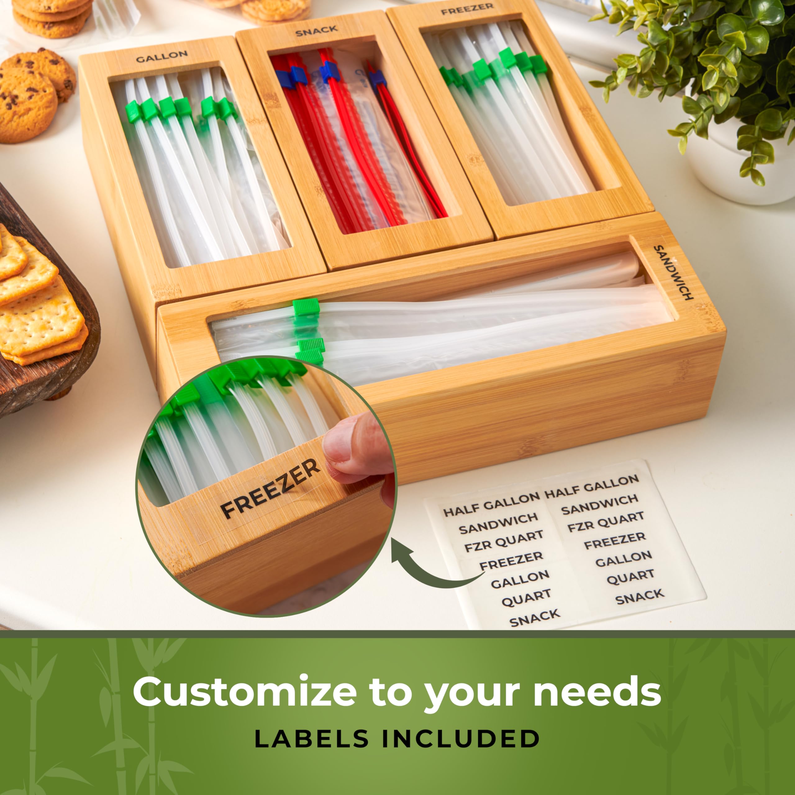 Woodenhouse bag sizes fit gallon, quart, sandwich, and snack bags