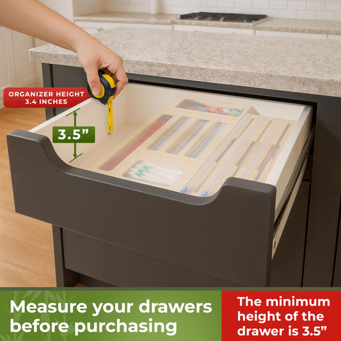 Woodenhouse bamboo bag organizer in-drawer design stores sandwiches neatly.