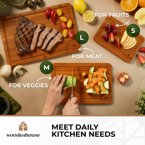 Woodenhouse 9x6 bamboo board with holder for small cuts and plating