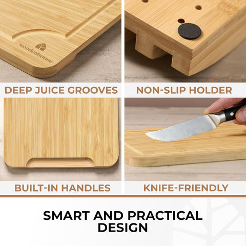 Knife-friendly bamboo surface stays smooth after frequent use.