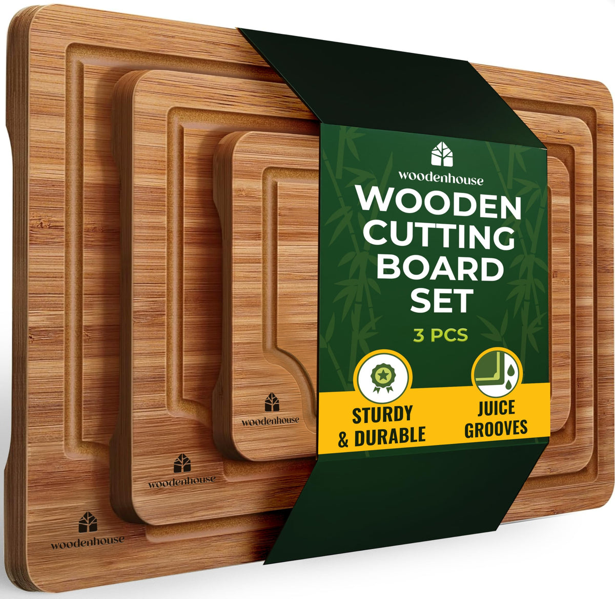 Woodenhouse bamboo cutting boards set of 3 with thick, knife-friendly surfaces