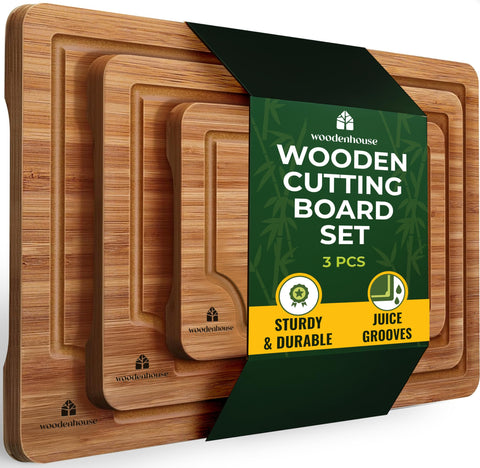 Woodenhouse bamboo cutting boards set of 3 with thick, knife-friendly surfaces
