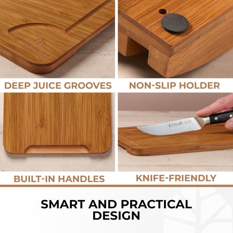Woodenhouse bamboo board featuring deep juice grooves for mess-free prep
