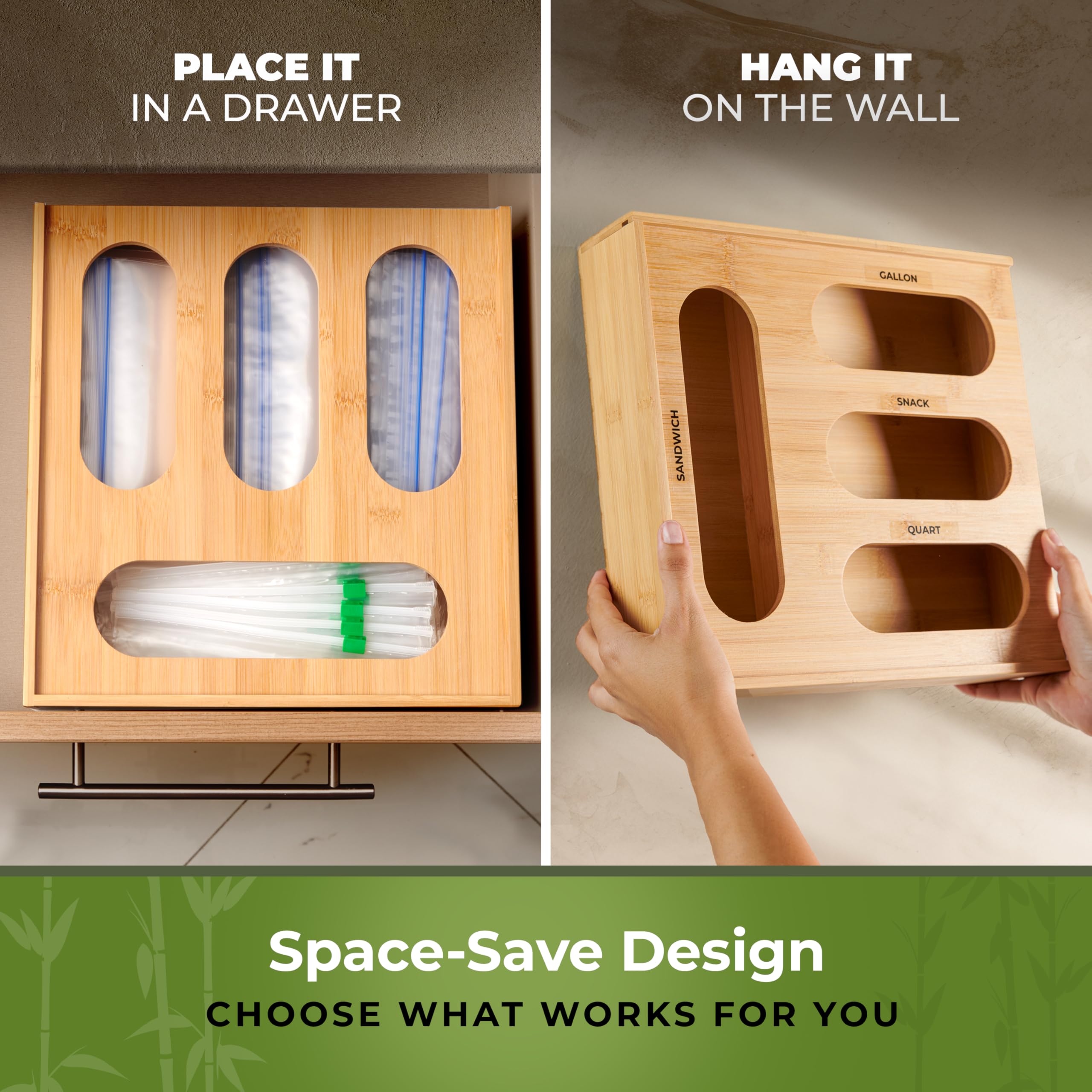 Woodenhouse bamboo storage bag organizer close-up showcases durable bamboo and eco-friendly materials.