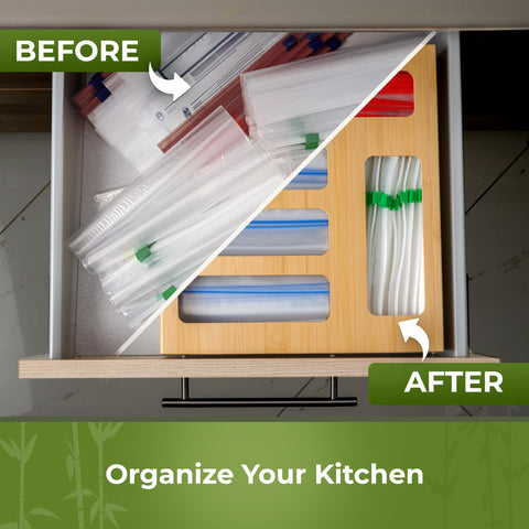 Woodenhouse eco-friendly bamboo construction adds style to organized kitchens.