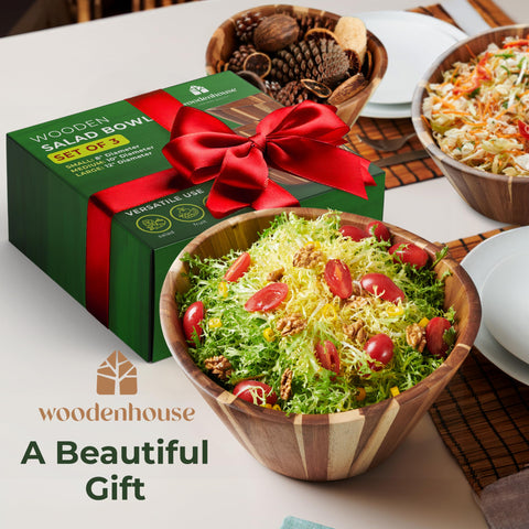 Woodenhouse gift wooden salad bowl set a thoughtful housewarming present.
