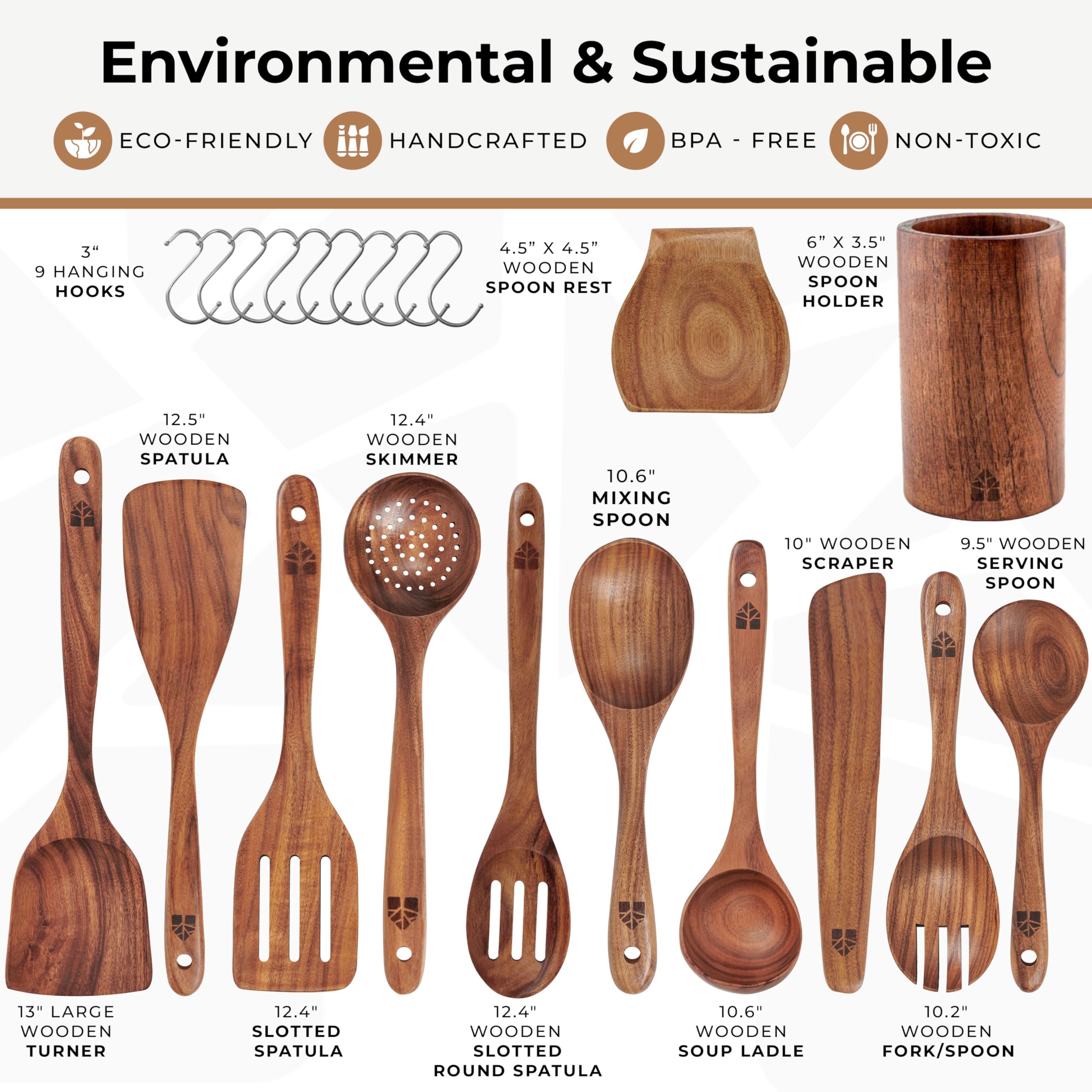 Woodenhouse hanging hooks shown for compact, organized kitchen storage.