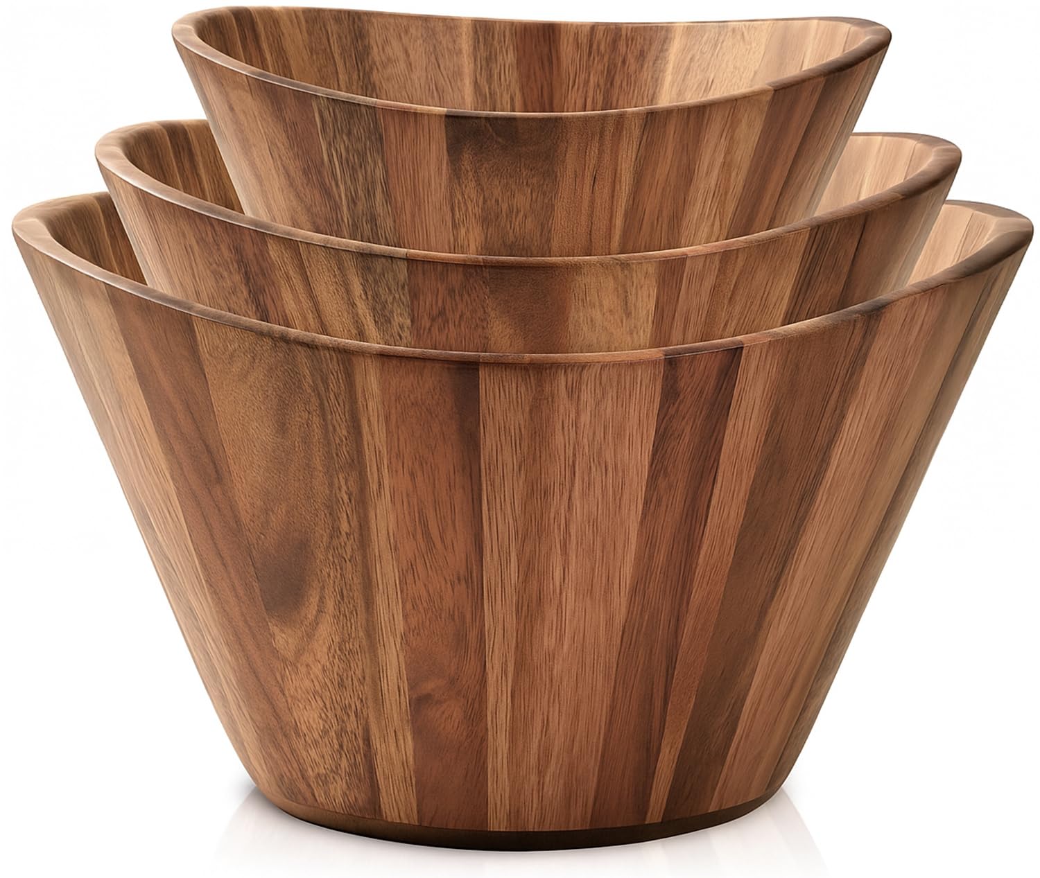 Woodenhouse salad bowl set large 12 inch shows rustic grain for serving salads.